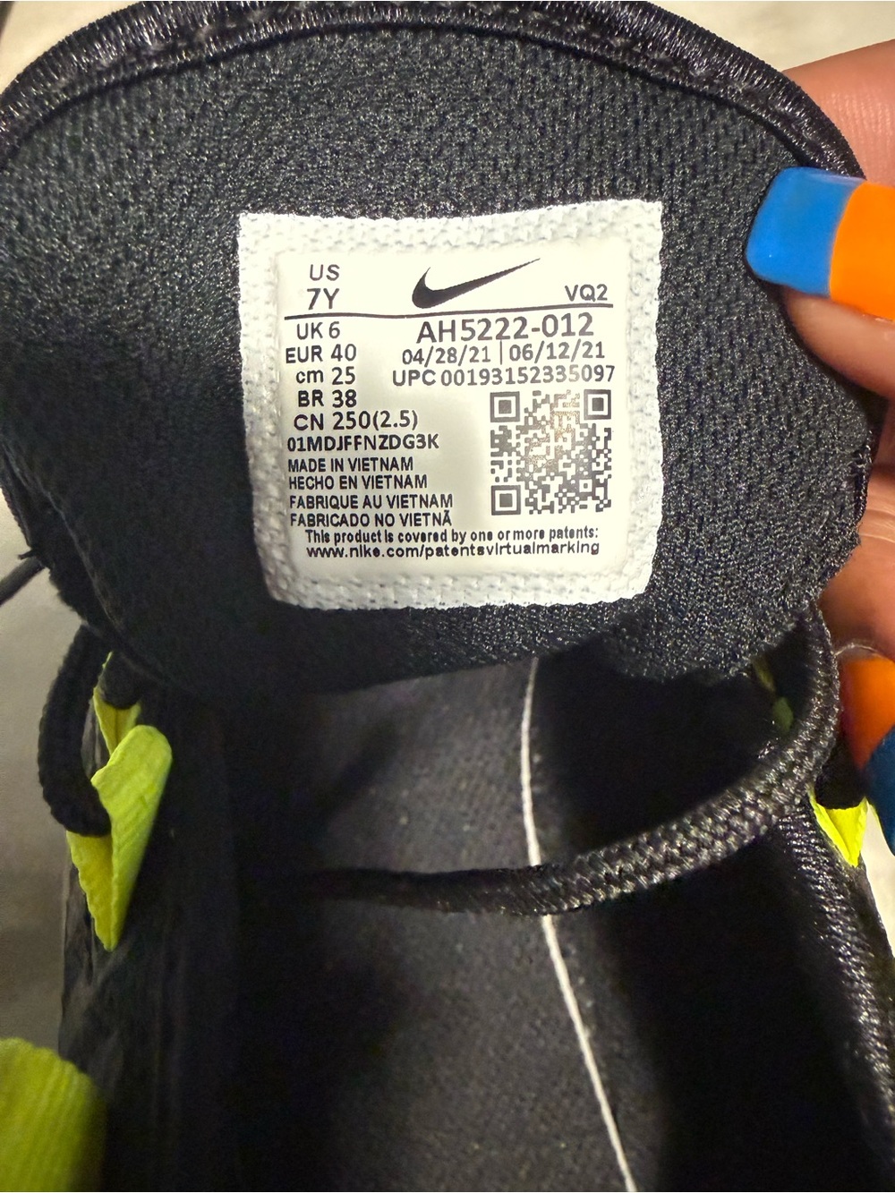 Nike Kids Black and Neon Yellow/Green Athletic Sneakers